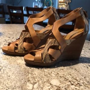Cole haan wedge sandals snake skin and leather
